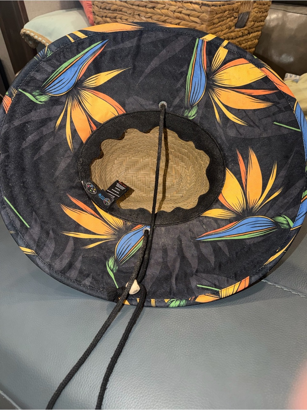 Maui and Sons Natural Straw Hat with Black Logo and Multicolor Trim - Picture 4 of 5
